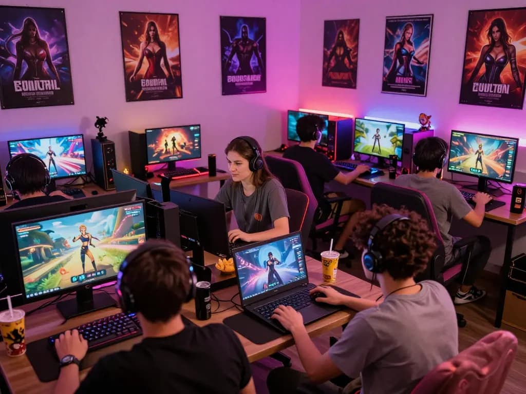 Gamers enjoying interactive game sex experiences in a vibrant gaming setup