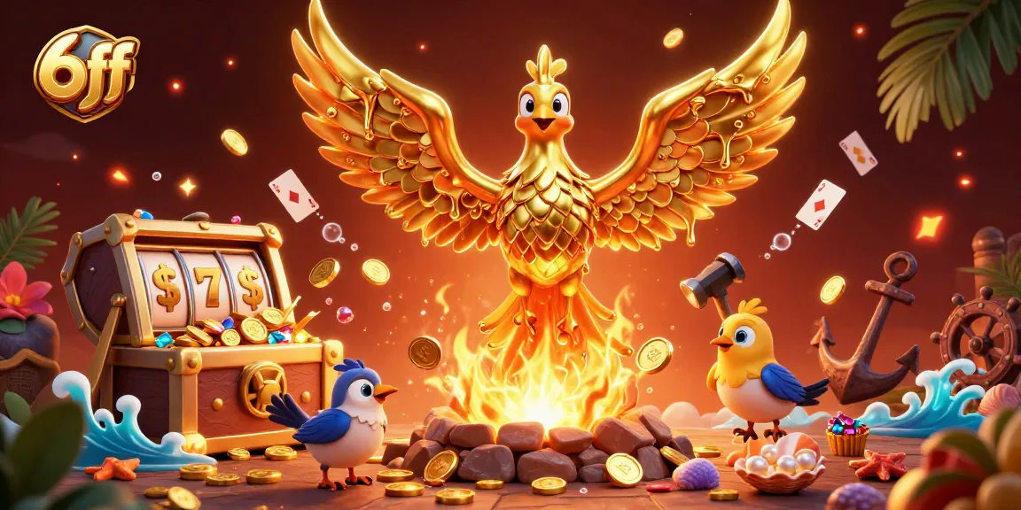 Experience the excitement of 6ff with a molten golden phoenix amidst a rich casino scene.