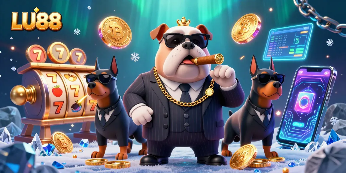 LU88 showcases a thrilling casino scene with mafia characters and dynamic slot game elements, inviting players to join the action