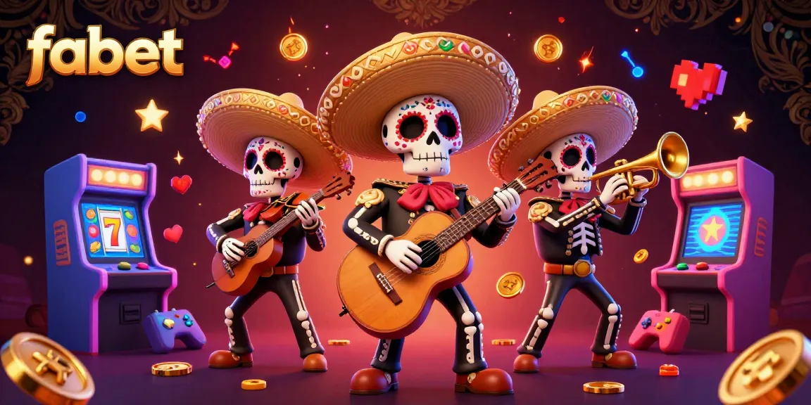 Engage with fabet's colorful gaming scene featuring a mariachi band and dynamic slot machines.