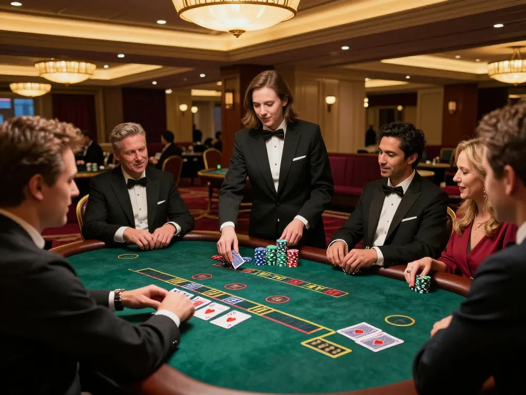 Action-packed blackjack game at 98win. com with players engaged and dealer handling bets.