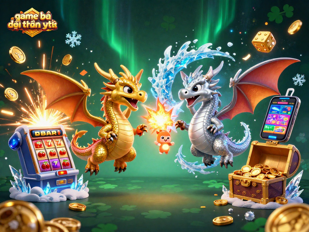 Experience exhilarating game bài đổi thưởng uy tín with stunning casino elements and dragons in a dynamic illustration.