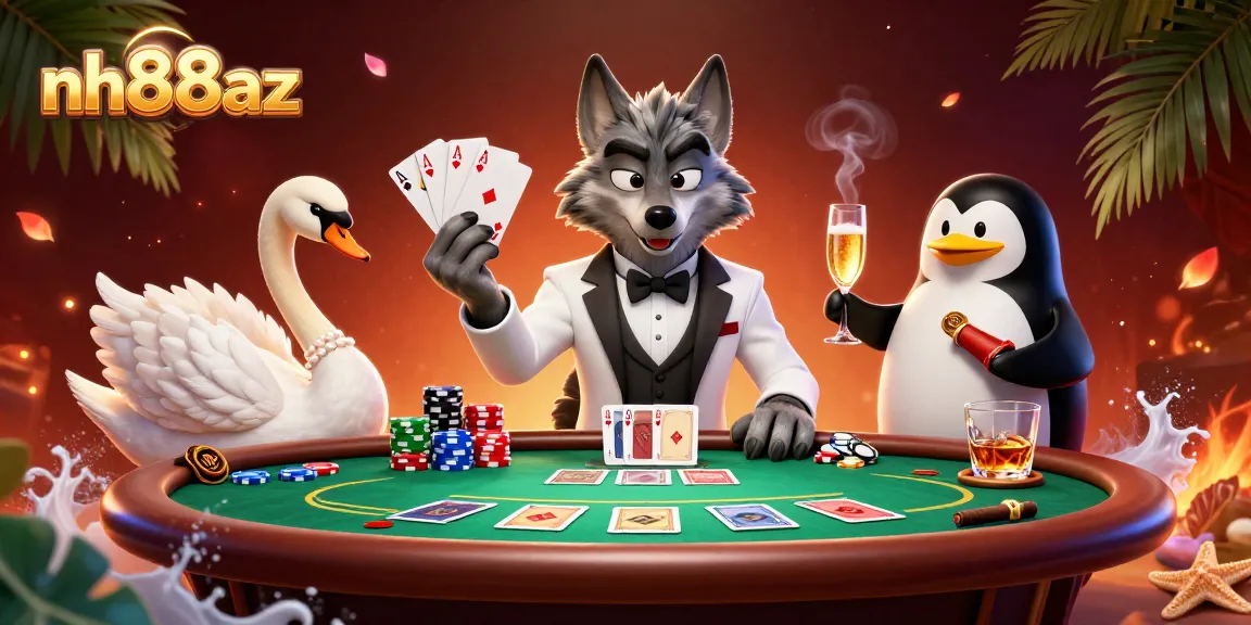 Experience high-stakes gambling with nh88az featuring unique casino characters at a vibrant baccarat table.