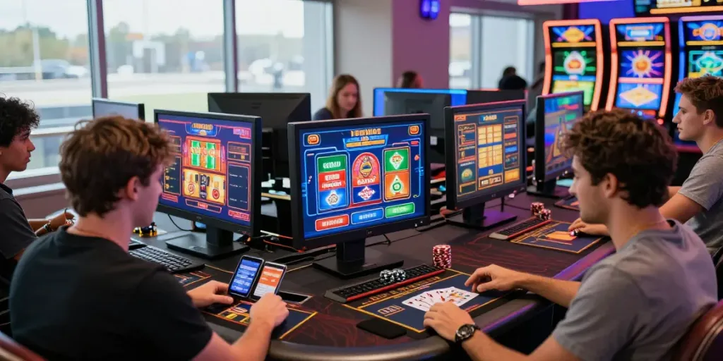 Players enjoying gaming at casinos that take credit cards in a lively online environment.