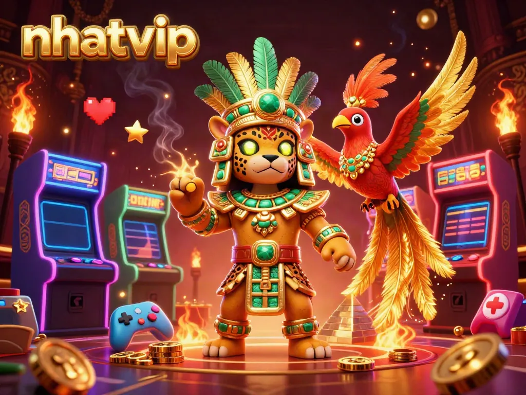 Nhatvip offers thrilling gaming experiences with vibrant arcade machines in a lively casino setting.