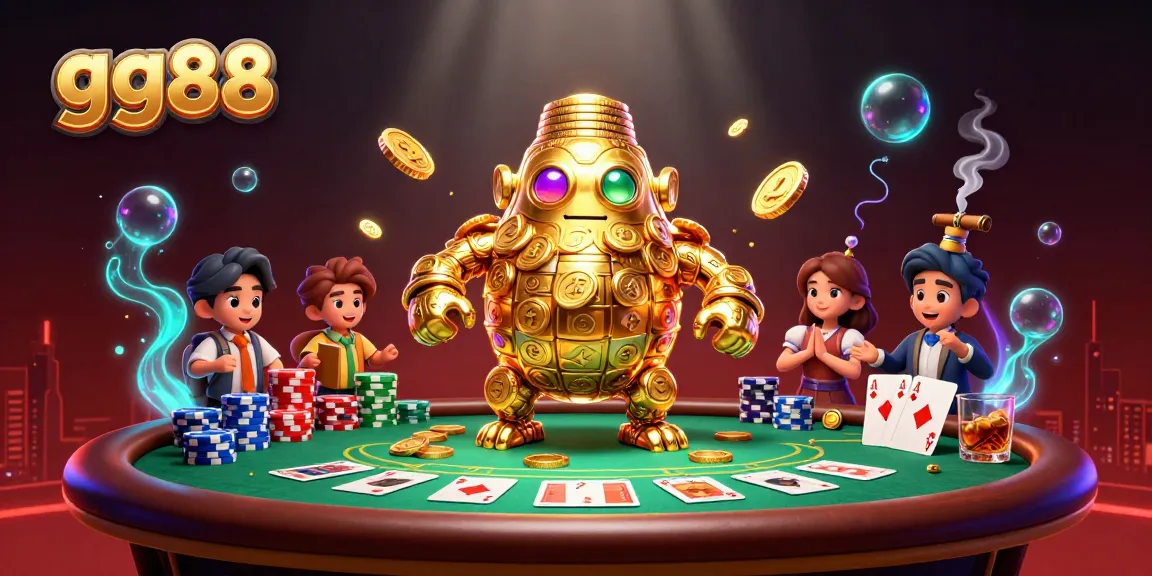 Experience the thrill of gg88 with a vibrant 3D illustration showcasing dynamic casino action and magical golden elements.