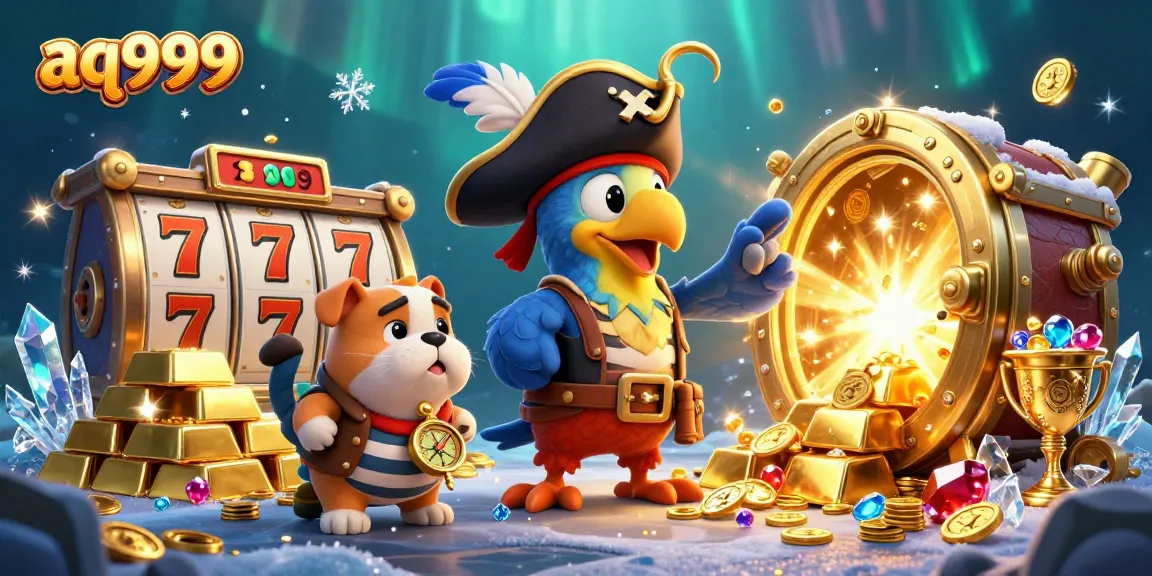 A thrilling scene depicting aq999 gameplay with a 3D pirate captain and vibrant slot elements.