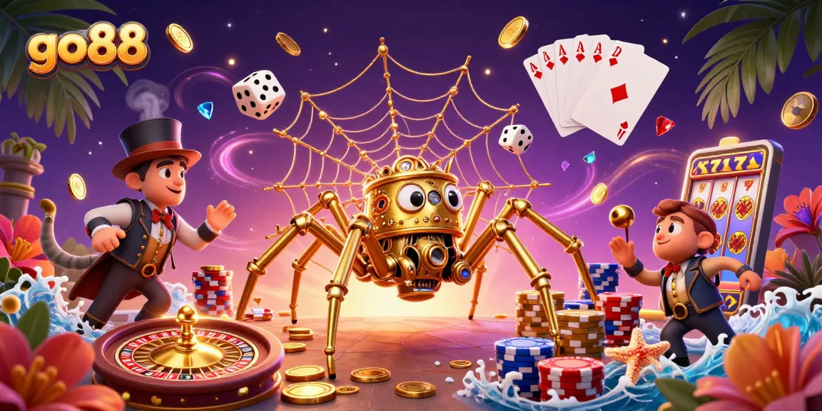 Catch lucky dice and golden coins in the web of the go88 steampunk spider, a thrilling gambling adventure.