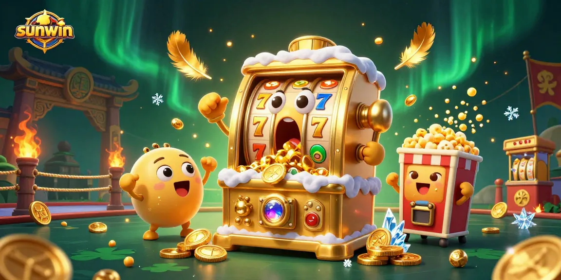 Play sunwin's exciting slot games as a golden machine celebrates its jackpot!