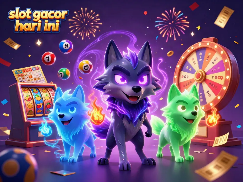 Engage in thrilling action with a vibrant slot gacor hari ini scene featuring a shadow wolf leader, lottery elements, and dynamic visuals.
