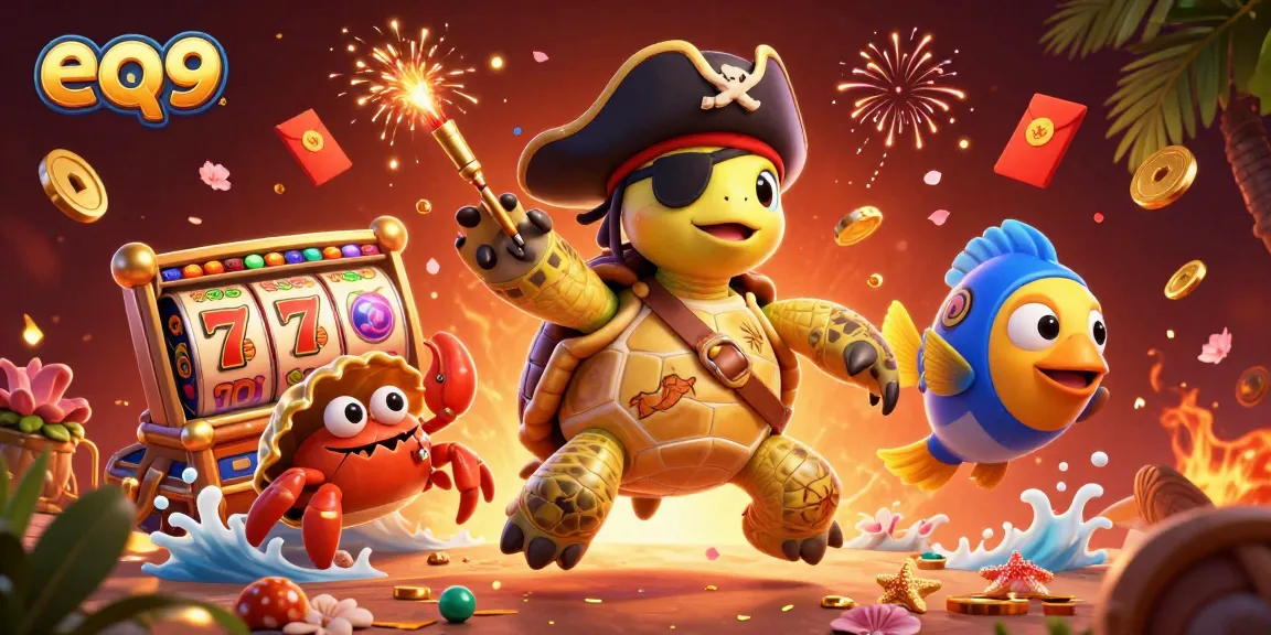 Play exciting games at eq9 with thrilling slot reels and sunken treasure in this vibrant illustration.