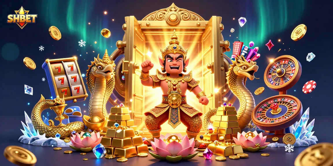 Experience thrilling gaming with SHBET’s vibrant casino scene filled with golden treasures and lively characters.