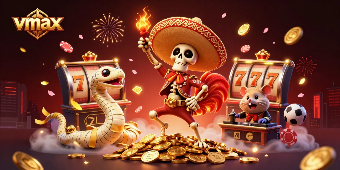 Experience vmax excitement with a skeleton mariachi rooster amidst lively casino elements.