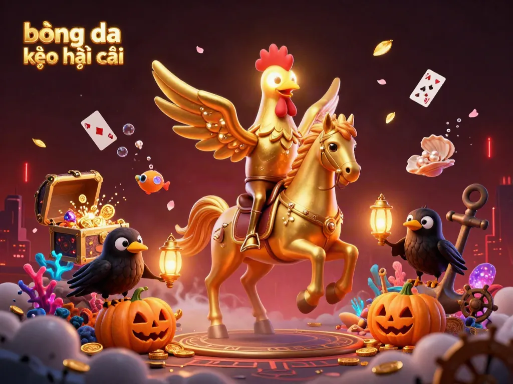 Engage with bóng đá kèo nhà cái as a golden rooster storms through a vibrant casino, filled with vivid treasures and action.