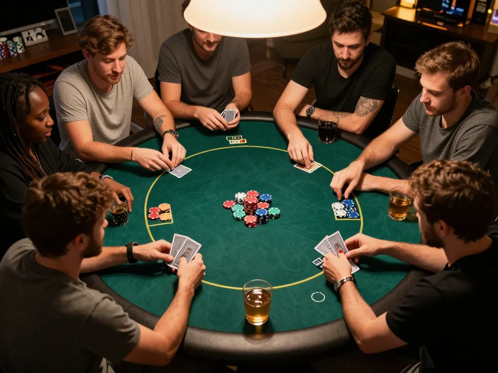 Playing poker with friends at home during a lively game night at rik vip.