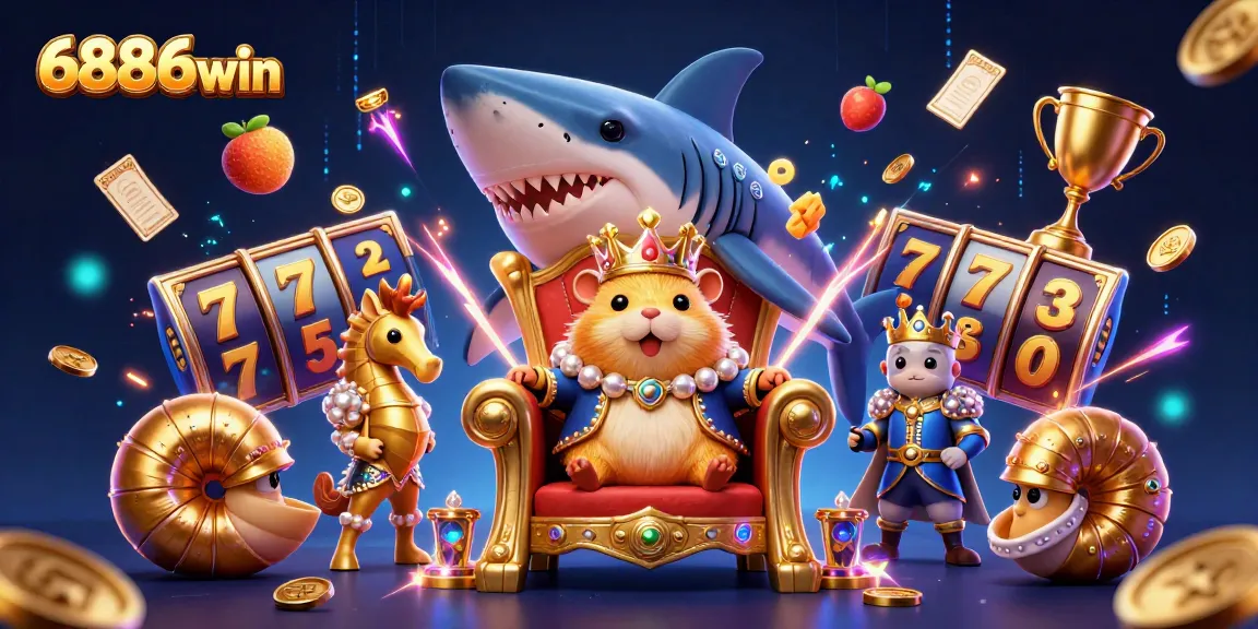 Play exciting jackpot slots with 6886win's golden hamster king and vibrant casino elements.