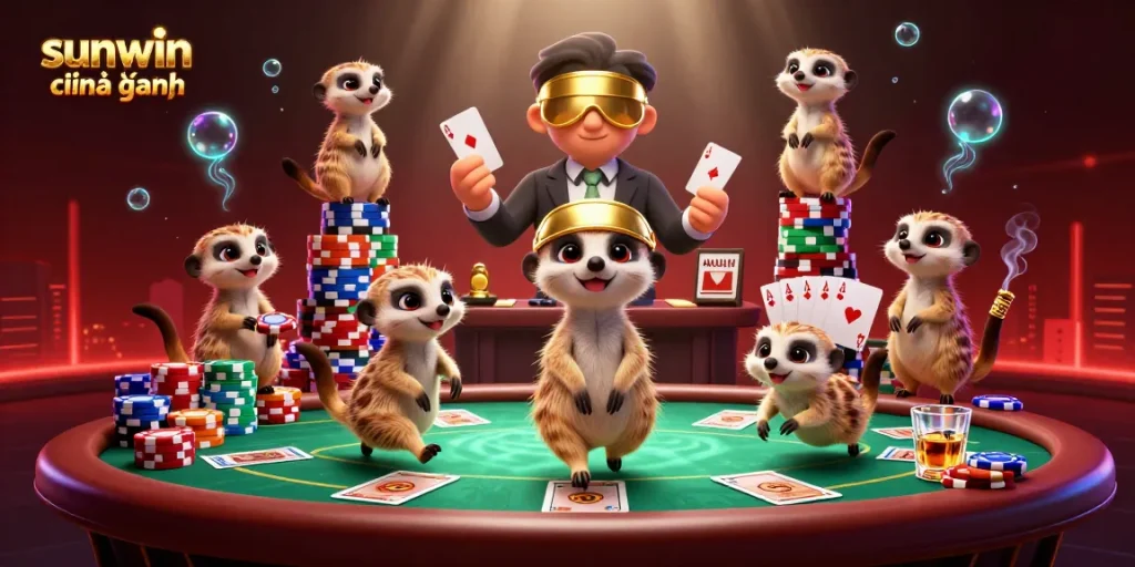 Experience excitement at sunwin chính hãng with lively meerkats managing a vibrant casino.